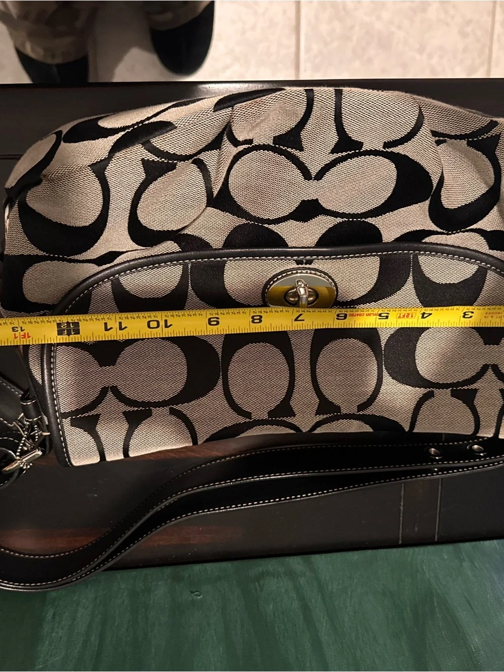 Coach Black and Cream Signature Canvas Shoulder Bag with Turn-Lock